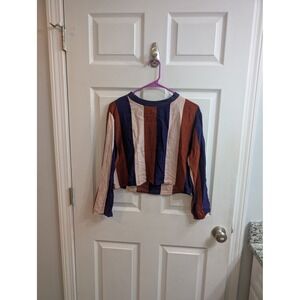 Native‎ Youth Striped Long Sleeve Cropped Top Womens Blue Rust Beige - Size XS